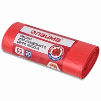 Мешки для мусора 60 л, красный, в рулоне 20 шт., ПНД, 10 мкм, 680х580 мм, LAIMA, 606702 в Волгодонске