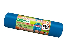 Мешки для мусора 120 л, синие, в рулоне 10 шт., ПНД, 14 мкм, 1100х700 мм, EXTRA, ex1201802 в Волгодонске