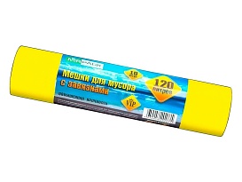 Мешки для мусора 120 л, с завязками, желтые, в рулоне 10 шт., ПНД, 15 мкм, 800х750 мм, VIP, Z12010yel в Волгодонске