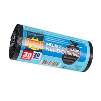 Мешки для мусора 30 л, с ушками, черные, в рулоне 30 шт., ПНД, 9 мкм, 600х500 мм, Крепак, 4607075710450 в Волгодонске
