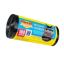 Мешки для мусора 180 л, черные, в рулоне 30 шт., ПНД, 20 мкм, 1150х800 мм, Крепак, 4607075710139 в Волгодонске