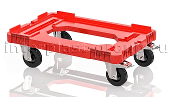 Тележка пластиковая с отверстием 2 колеса с тормозом усиленная красная в Волгодонске