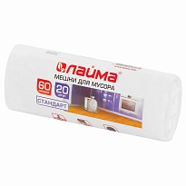 Мешки для мусора 60 л, белые, в рулоне 20 шт., ПНД, 7 мкм, 680х580 мм, LAIMA, 605539 в Волгодонске
